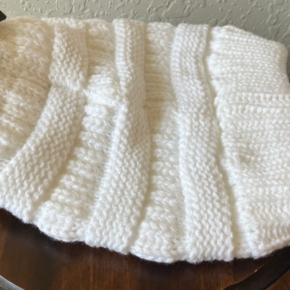 C.C: Cream Knit Beanie Stocking Hat- Tan Pom Pom- Adult - Picture 12 of 15